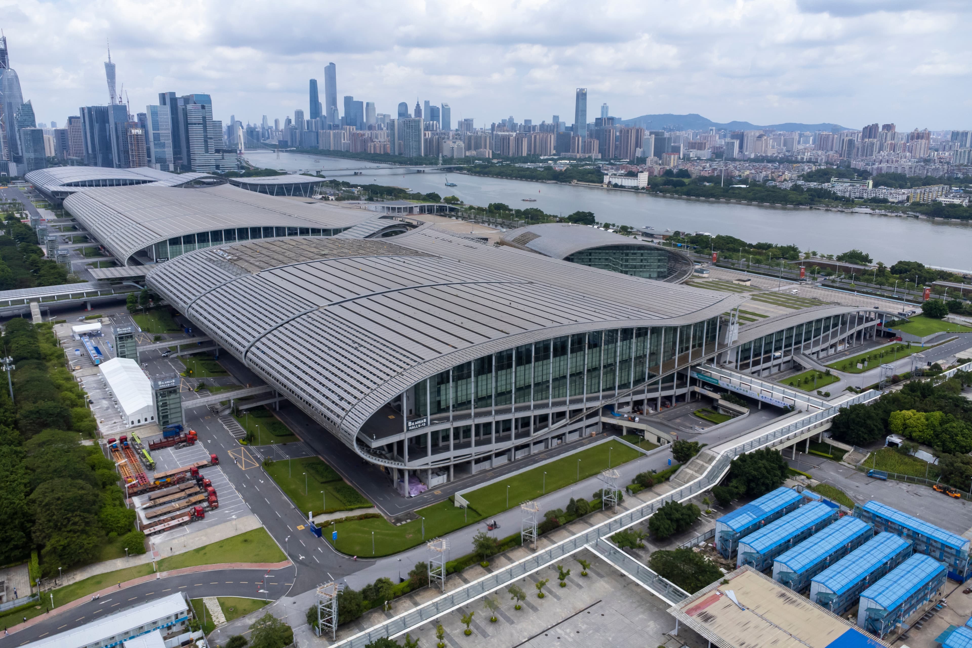 Aerial view of the Canton Fair Complex exhibition halls in Guangzhou